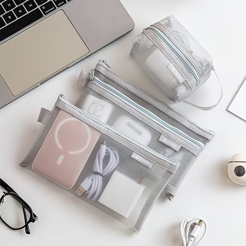 Gray Mesh Organizer Bags – for - Tech Accessories Case recension och pris